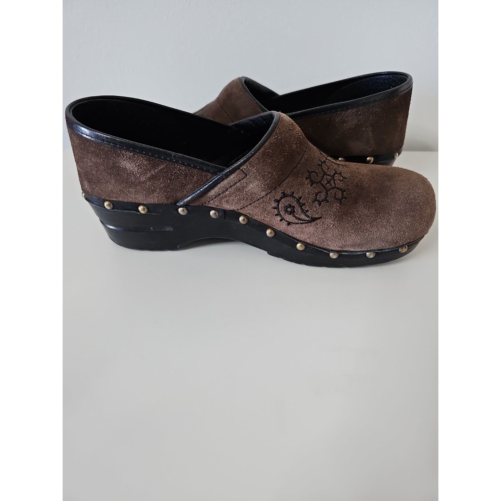 Sanita Brown Suede Clogs 40 W/intricate Embroidery - Picture 7 of 14